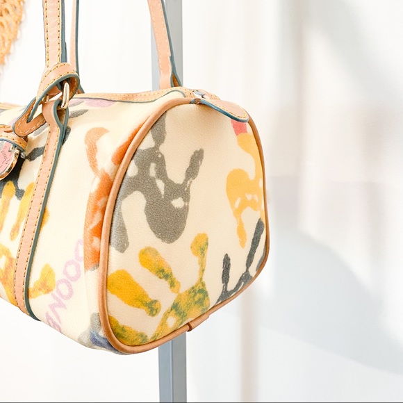 Dooney & Bourke Vintage Y2K Rainbow Handprint Round Barrel Shoulder Bag 2000s - Picture 6 of 14